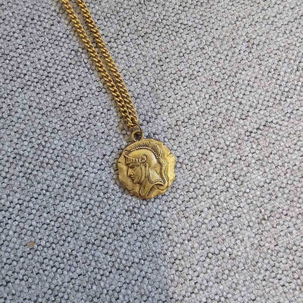 Plated gold costume necklace/choker featuring Roman soldier pendant